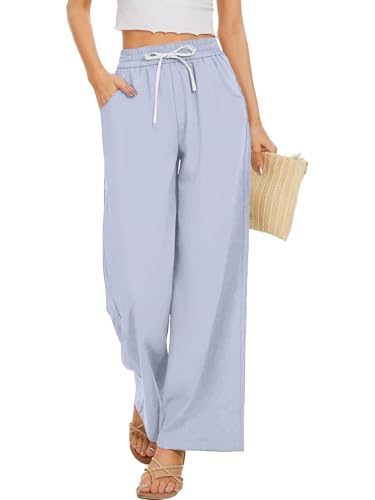 3/5 Pack Women Pants Wide Leg Palazzo Beach Pants Drawstring Waist Loose Fit with Pockets4