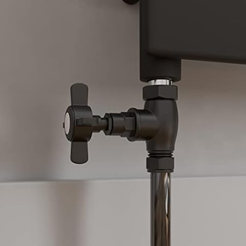 Traditional Crosshead Straight Heated Towel Rail Radiator Valves Pair Black Cover
