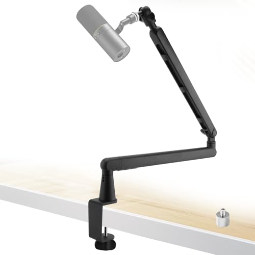 マイクブームアーム、360°回転可能なマイクスタンド、ロープロファイルマイクアーム、マイクアームデスクマウント、3/8インチ 5/8インチ 1/4インチのネジと互換性があり、ポッドキャスト、ゲーム、オフィス、録音用(標準)