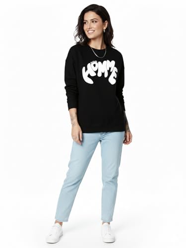 Image of LEOTUDE Full Sleeve Cottonblend Oversized Tshirt for Women, Round Neck