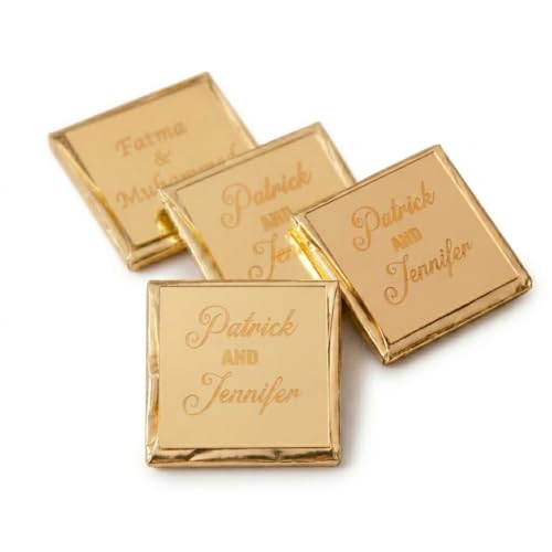 Set of 50 Personalized Wedding Chocolate Favors for Guests &ndash; Individually Wrapped Custom...
