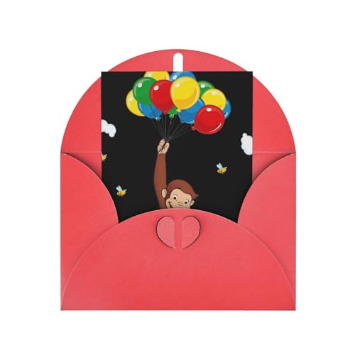 おさるのジョージ 誕生日グリーティングカード 学生用祝福ポストカード パーティー招待状クリスマスカード Red