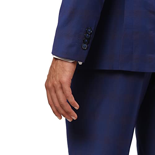 Image of Park Avenue Men's Regular Fit Poly Viscose Blend Notch Lapel Checks Pattern Full Sleeve Dark Grey Formal Suit