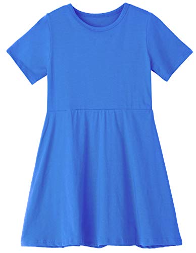 Niyage Toddler Girls Cotton Short Sleeve Dress Loose Casual A-Line Skater Dresses RoyalBlue 100