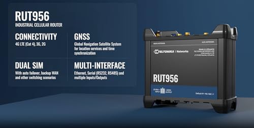Image of Teltonika RUT956 Industrial 4G LTE Router - Dual SIM Failover, GNSS GPS Tracking, VPN & RMS Support (RUT956A00A00)