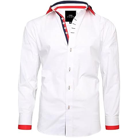Sam Caan® Men's Regular Fit Shirt Triple Collar Dress Casual Long Sleeve Solid Business Formal Shirts White Cover