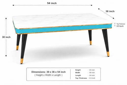Image of WOODEN SPACE Majestic 4 Seater Wooden Dining Table Set | Urban Marble Top Dining Table with Chairs for Dining Room & Kitchen (Sky Blue Modern Vento) (54x36x30 inch)