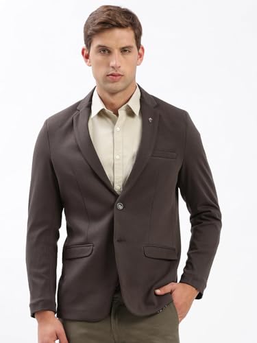 Image of SHOWOFFFF Men Solid Single Breasted Casual Blazer | Notched Lapel Full Sleeves Cotton Blazer for Mens | Slim Fit Regular Length Blazer for Men's