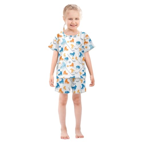 ALAZA Hipster Ice Hockey Cartoon Pajamas Short Sleeve 2 Piece Sleepwear Top and Bottom Pajama Set Unisex3