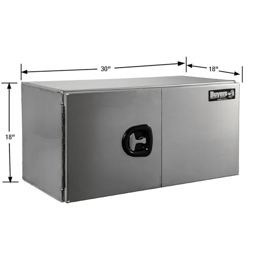 Image of Buyers Products 1705403 Pro Series 18x18x30 Smooth Aluminum Underbody Truck Tool Box, Single Barn Door, Compression Latch, 0.125 in Thick, Rain Gutter & Bulb Seal, Bolt-On Stainless Hinge