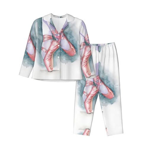 Pyjama imprimé danseuse de ballet ensemble nuit femme manches longues tendance et pantalon long