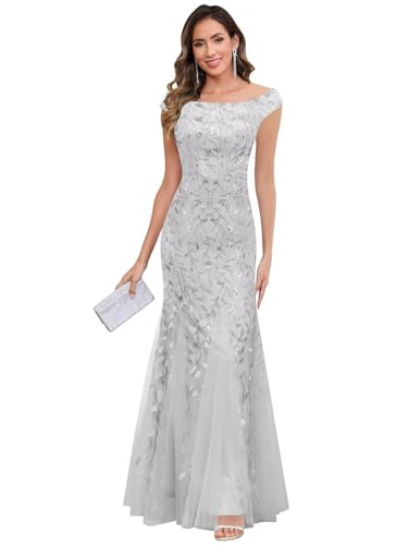 VCCICANY Mermaid Mother of The Bride Dresses Long for Women Off The Shoulder Sequin Lace Formal Evening Gown