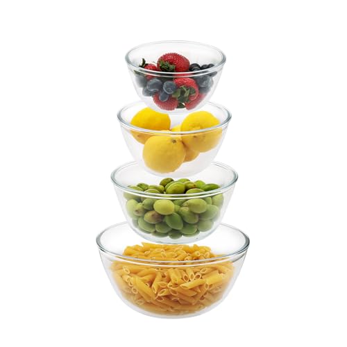 Cuiselect 4pc Glass Mixing Bowls Sets (2.80QT, 1.64QT, 1.16QT, 0.85QT), Nesting Mixing Bowls for Cooking Prep, Baking, Storage, Large Salad Bowls Sets-Dishwasher Microwave Freezer Safe