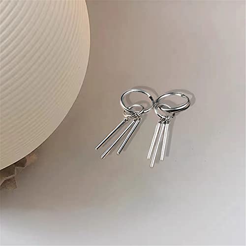 Personalized Punk Stainless Steel Three Bar Geometry Dangle Drop Hinged Hoop Huggie Earrings with Long Pendant for Women Men Unisex4