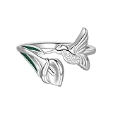 Adjustable Hummingbird Ring for Women Enamel Green Flower Ring 925 Sterling Silver Calla Lily Flower Ring Elegant Promise Ring Animal Hummingbird Jewelry Christmas Gifts for Women Wife Friends FR0093W