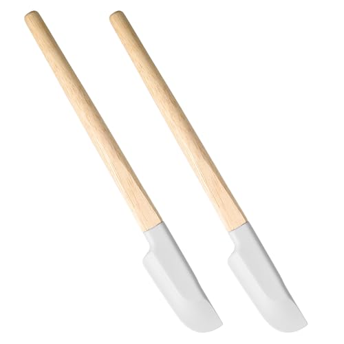 2 Stück Silikon Spatel Klein Teigschaber Schmal Mini Spatel Antihaft Mit Holzgriff Küchenschaber Flexibel für Backen Mischen Kochen Rührwerkzeuge