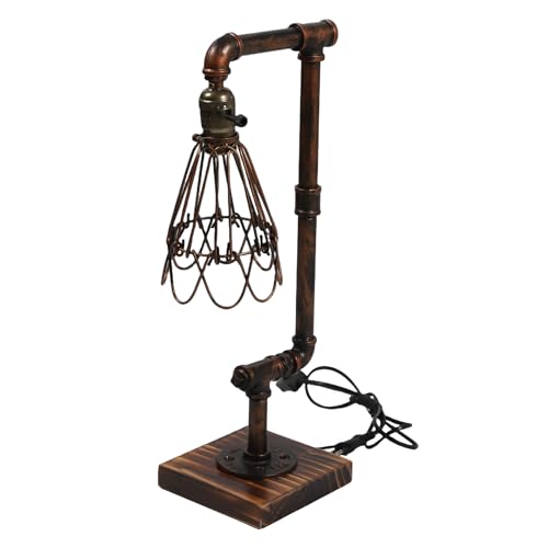 Steampunk Veilleuse Rétro Style Industriel Lampe de Bureau Lampe de Table Style Rétro Lampe de Table Éclairage de Nuit Lampe Pipe à Eau Couleur Rouille...