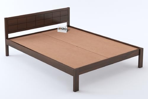 Image of Sheesham Wood Double Bed Without Storage Wooden Bed Queen Size Solid Wood Cot Palang for Bedroom Livig Room Home (Walnut Finish)
