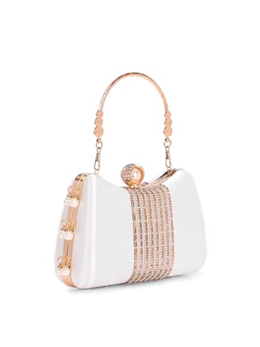 Image of TOOBA Handicraft Women's Beautiful Bling Box Clutch Bag | Evening Bag, Bridal Purse & Party Handbag | Wedding & Special Occasion Clutch (Chatai Side Pearl)