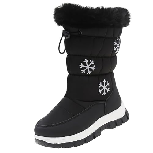 Boys Girls Snow Boots Outdoor Warm Cozy Anti-Slip Mid Calf Faux F𝘂r 𝗟ining Insulated Shoes Toddler Girls Wedge Boots