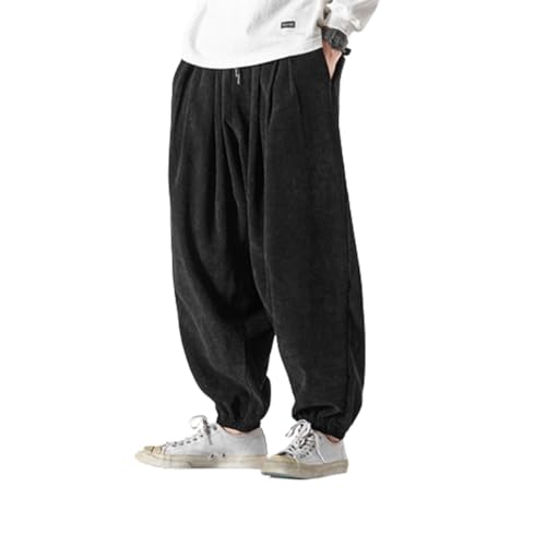 Men's Baggy Corduroy Vintage Cargo Pants Casual Streetwear Elastic Waist Hip Hop Harem Pants Joggers Sweatpants