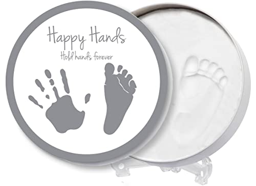Dooky Happy Hands 2D Handprint Set para recordar la mano o la huella de un bebé (en una práctica caja de aluminio, que incluye pasta de modelar respetuosa con la piel y caja de aluminio)