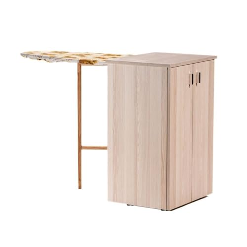 Bügeltisch mit Türen und Rollen Farbe Gebleicht Eiche 55x82H cm - Nadia