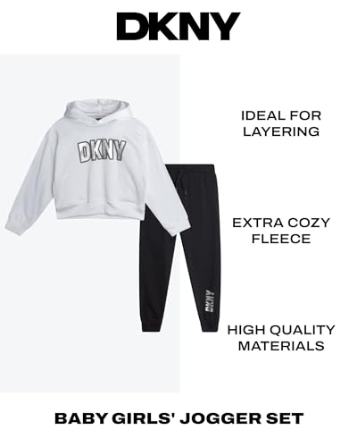 DKNY Baby Girls' Jogger Set - 2 Piece Fleece Pullover Hoodie Sweatshirt and Jogger Pants for Infants and Toddlers (12M-6X)2