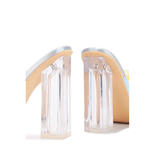Image of Cape Robbin Fusion Chunky Block High Heels for Women, Transparent Booties for Women