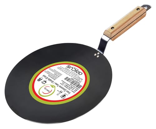 Comparison: Best Iron Tawa For Roti 2 amicus Kitchen Premium Iron Tawa for Roti Chapati, Concave Iron Tava with Wooden Handle, 10 Inch, 1.2 Kg, Black