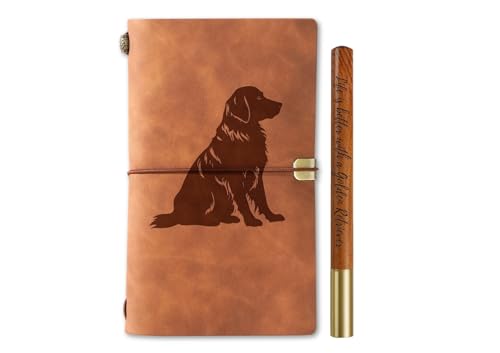 InnoBeta Golden Retriever Gifts for Women, Golden Retriever Journal and Pen Vegan Leather Refillable Notebook, Sketchbook, Travel Diary, 7.8x5 Inches