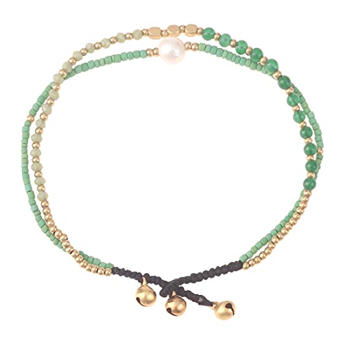 Made by Nami Surfer Fußkettchen mit Perlen Damen & Mädchen - Handmade Festival & Strand Accessoires - Goa Hippie Fußkette - Fußband Bunt Orientalisch (Green Pearl)