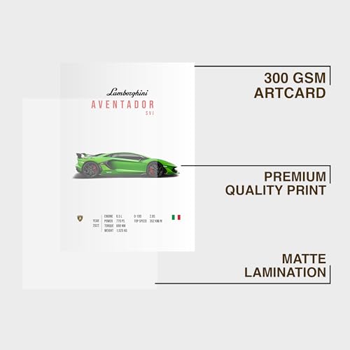 CodersParadise Wooden Lamborghini Aventador SVJ Wall Poster Frame – 8×12" (A4 Size) Premium Hanging Art Frame | Luxury Car Wall Décor for Home, Bedroom & Living Room