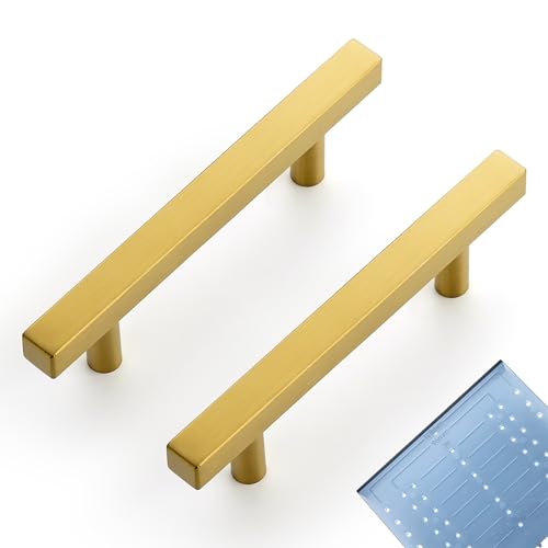 Image of Ravinte 20 Pack 3 Inch Cabinet Pulls Gold Sqaure Kitchen Cabinet Handles Gold Cabinet Hardware Stainless Steel Drawer Pulls 4 Inch Overall Length with Mounting Template