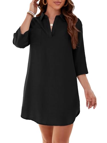 ZANZEA Damen Strandkleid Bikini Cover Up Strandponcho Sommer Bademode Strand Vertuschen Shirt Schwarz M