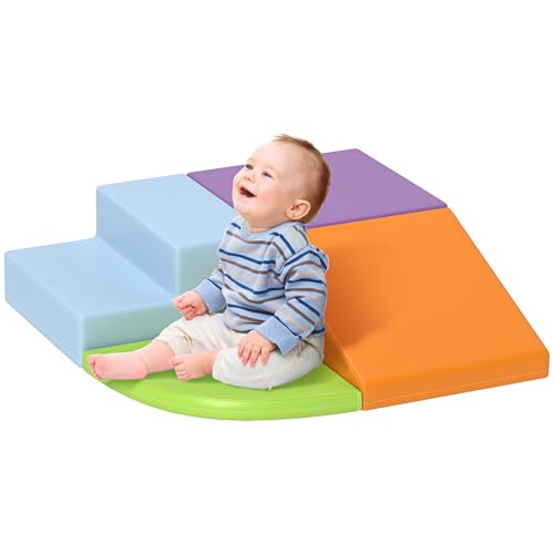 HOMCOM 4 Blocs de Construction XL - modules de motricité - Jouets éducatifs - Parcours motricité Enfant Mousse EPE polyuréthane, Vert, Orange Clair, Violet...