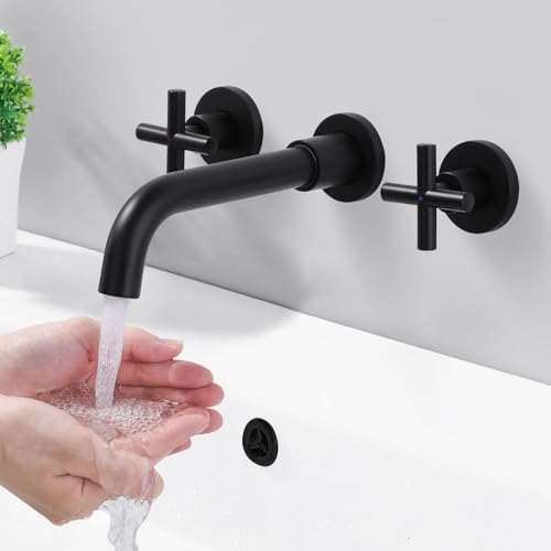 iVIGA Robinet de Lavabo Mural, Rotatif à 360°, Double Poignée Contrôle, 3 Trous de Montage Mural Encastré, Robinets de lavabo Salle de Bains pour...