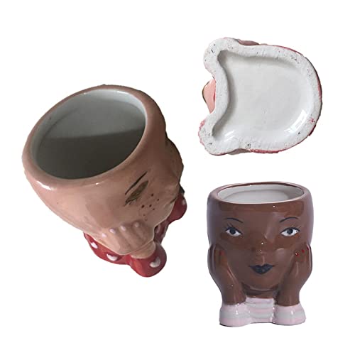 Pot de fleurs visage figurine avec trou de drainage pour plante grasse