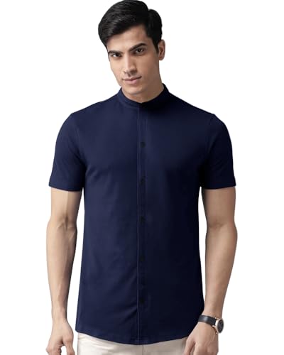 Image of Noble Monk Mens Cotton Blend Half Sleeve Solid Shirt | Henley Neck | Casual Shirt for Men