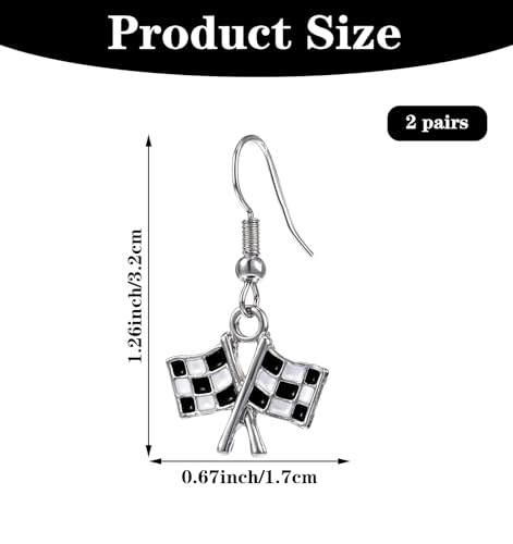 Checkered Flag Earrings, ValueBargain 2 Pairs Checkered Flag Earrings for Women Black and White Race Charm Dangle Earrings Ideal for Women Racing Fans and Race Day Accessories3