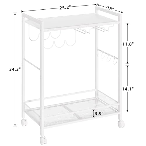 Image of Joaxswe Bar Cart,2-Tier Home Bar Serving Cart with Lockable Wheels,White