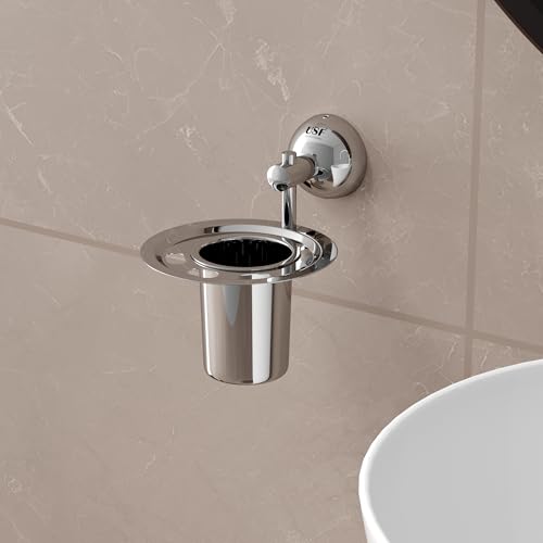 Image of USF Toothbrush Tumbler Holder Stand, 304 Stainless Steel Wall Mounted Bathroom Cup Holder with Toothbrush Stand, Long Lasting Build, 25 Years Warranty (Chrome Finish) - Torin