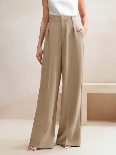 Image of KOTTY Trendy Beige High Rise Formal Straight Trousers for Women's Wardrobe Essential