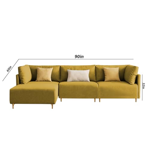 Image of Carina LHS 4 Seater L Shape Sofa Set for Living Room (Yellow Fabric) Premium Fabric Sofa