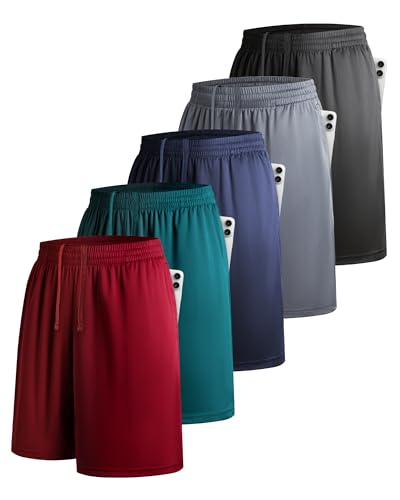 YIOIOWVY Paquete de 5 Pantalones Cortos Deportivos para Hombre, Pantalones Cortos Deportivos con Bolsillos y Cintura elástica, de Secado rápido