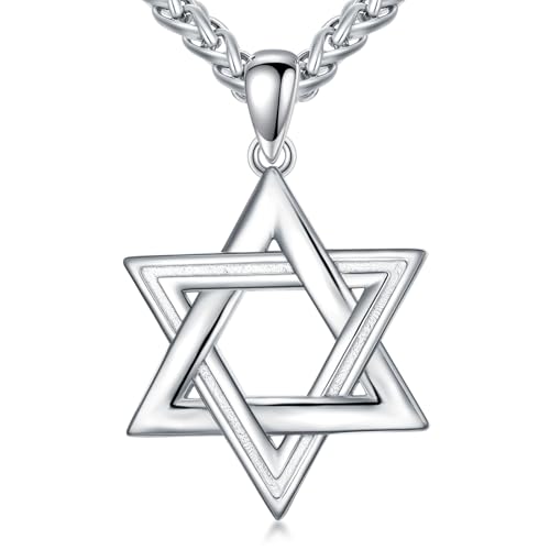 Star of David Necklace for Men 925 Sterling Silver Estrella De David Classic Jewish Israeli Pendant Necklace Jewelry Gifts for Men Women
