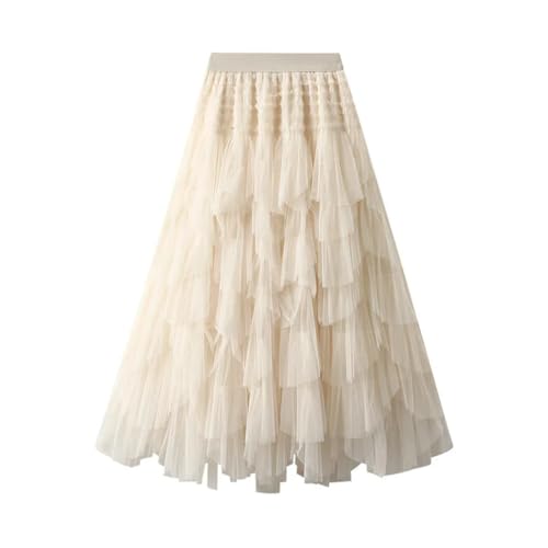 Women Elastic High Waist Long Mesh Skirt A-Line Asymmetrical Tulle Tiered Party Long Skirt2