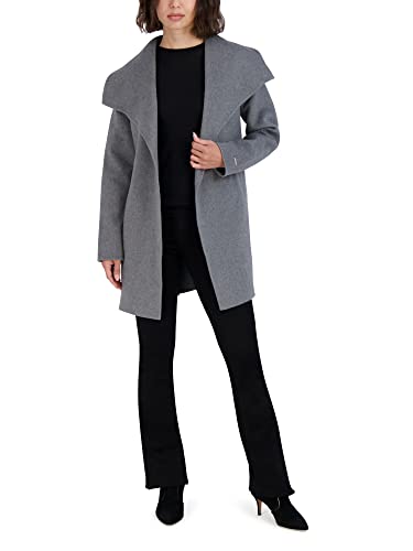Image of TAHARI Women's Double-faced Luxury Soft Wool Blend Peacoat- Wrap Wool Coat With Removable Belt
