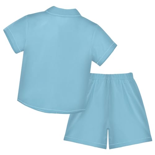 Image of 3T Toddler Boy Shorts Set Teal Hawaiian Button Down Shirts Summer Outfits for Little Boy