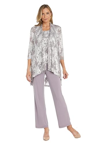 Stylish Gilded Grace Pantsuit Set in Lavender/Silver – Elegant 3-Piece Ensemble by R&M Richards, Size 16